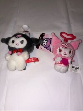 Sanrio Kuromi Plush Keychain Duo - Black, White & Pink